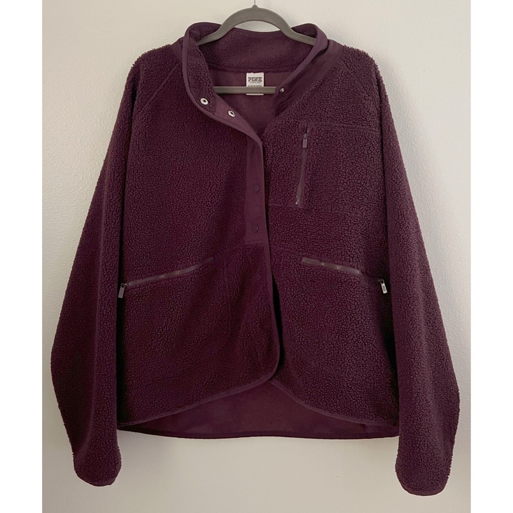 Victoria’s Secret Purple Fleece Sherpa Button Front Sweatshirt Jacket Size XL